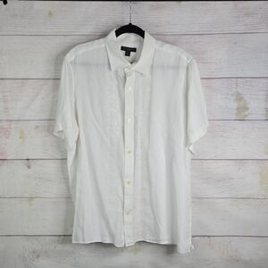 Banana Republic Short Sleeve White Embroidered Men Shirt Linen Sz XL